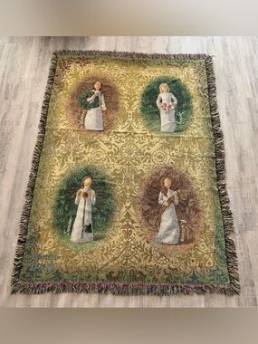 Willow Tree Susan Lordi Angels 4 Seasons Fringe Edge Afghan Tapestry Throw HFT